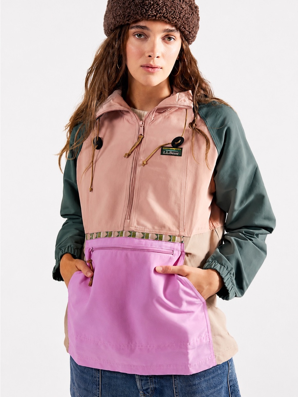 L.L. Bean Women's Colorblock Anorak Jacket - Dusty Pink, Sage Green & Lavender